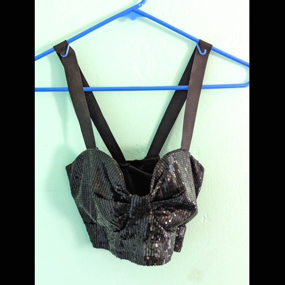 Black Sequins Crop Top Y2K